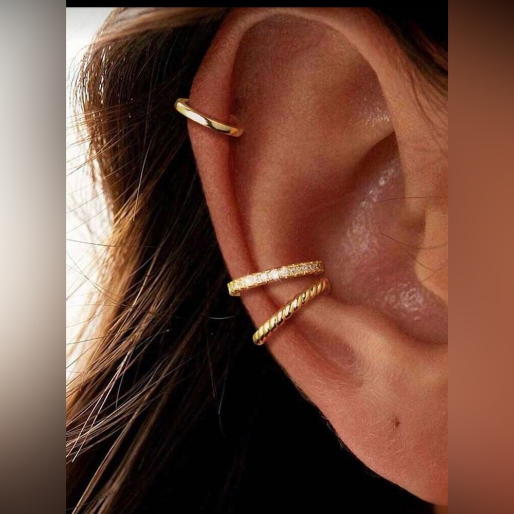 Ear Cuff Trio - Gold Toned Crystal & Textured‎ Wraps